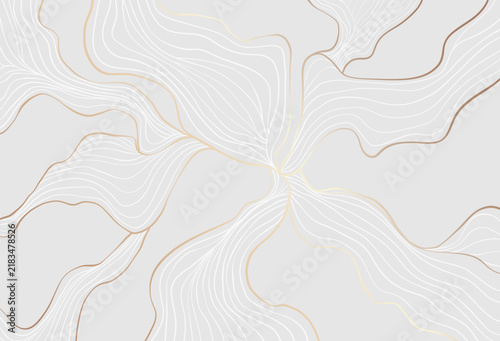 Abstract Luxury Gold Line Art Background with Flowing Wavy Curve Lines