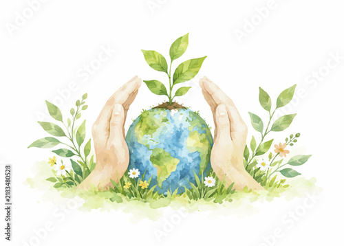 Save Nature for a Greener Future – Sustainable Environment and Eco Friendly Watercolor Landscape Illustration Collection