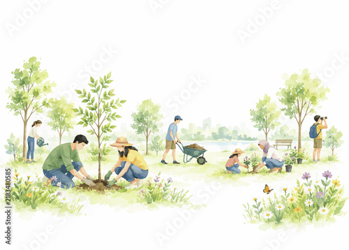 Save Nature for a Greener Future – Sustainable Environment and Eco Friendly Watercolor Landscape Illustration Collection