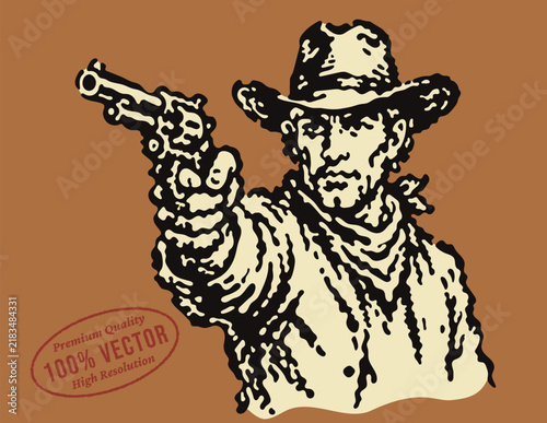 Retro vector illustration of an outlaw cowboy with a gun
