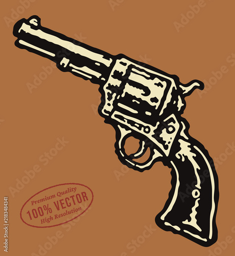 Retro vector illustration of a six-shooter revolver gun
