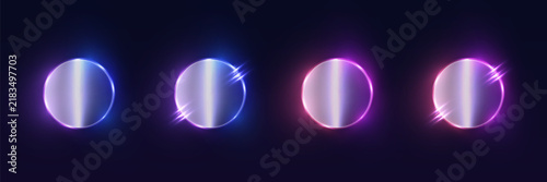 Reflective glass circles featuring gradient colors and vibrant neon light effects