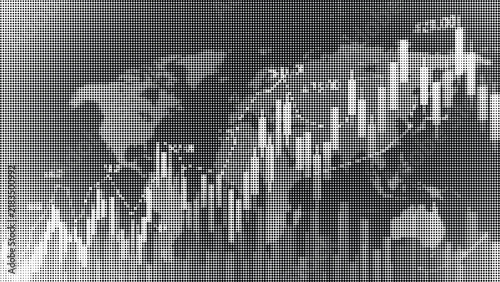 Abstract halftone pattern showing global financial stock market trading chart overlay