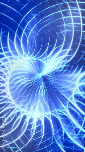 Dynamic futuristic spiral grid with glowing blue neon lines creating motion depth for mobile wallpaper and social video.