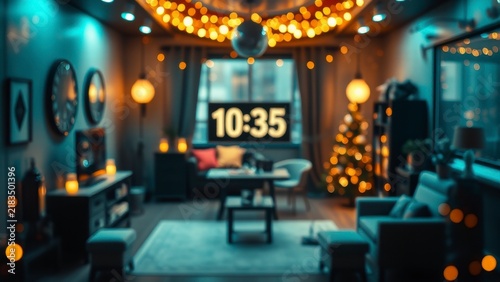 Cozy Living Room Decorated for Christmas with Warm Lights