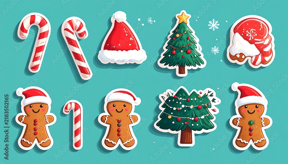 Fototapeta premium Colorful cartoon Christmas holiday icons collection.