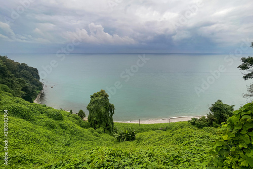 Konstfotografi Famous scenic view from botanical garden of sea bay on Black sea coast with lush