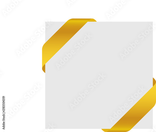 White paper card vector template with corner yellow ribbon.