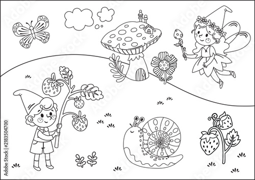 Woodland Fairy and Gnome Coloring Page – Magical Forest Coloring Activity