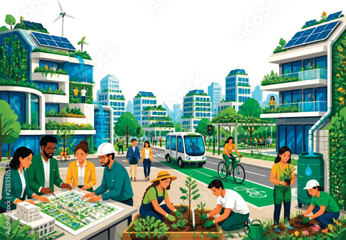 World Urbanism Day Sustainable Green City And Eco Friendly Urban Planning Vector Illustration