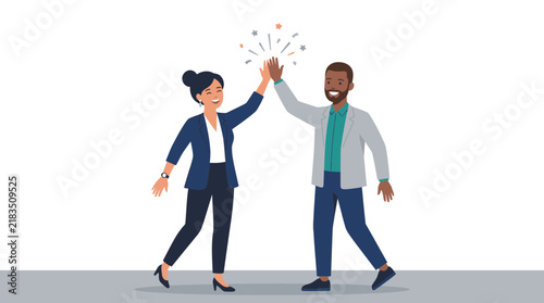 Diverse Business Colleagues Giving High Five to Celebrate Successful Partnership and Team Achievement