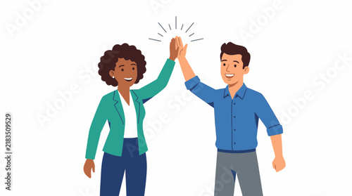Diverse Business Colleagues Giving High Five Celebrating Successful Teamwork and Achievement Vector