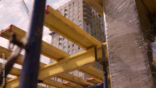 Timber formwork beams supporting floor slab construction