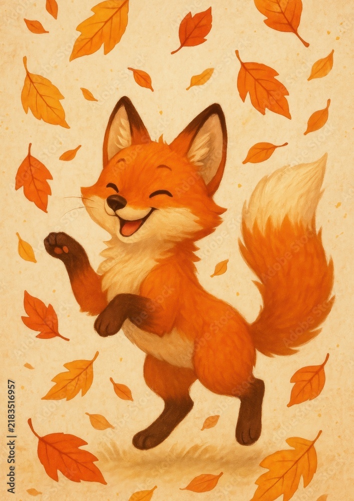 Obraz premium Playful fox amidst autumn leaves.