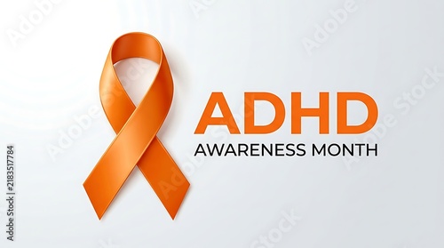 Orange ribbon symbol for ADHD Awareness Month on a clean white background