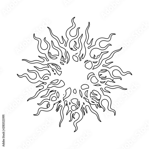 Sunburst Flame Ray Line Art