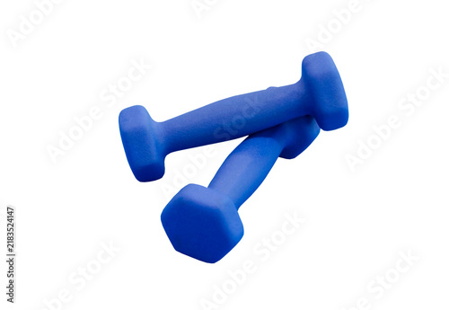 Obraz na plátně Pair of blue dumbbells isolated on transparent background