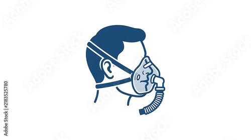 Profile illustration of a man wearing a medical oxygen mask with a breathing tube