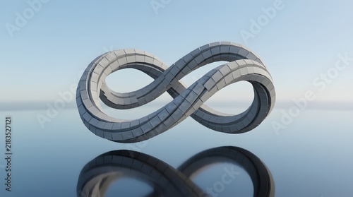 Obraz w ramie Gray infinity symbol with a reflective surface appears in a 3d render