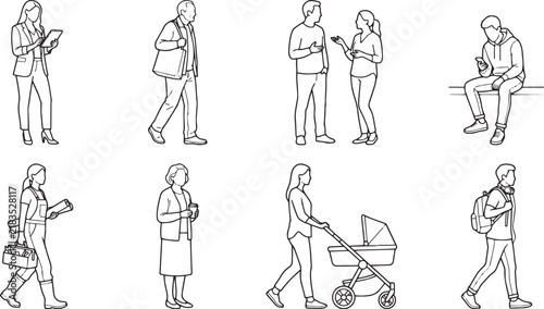 Diverse Human Lifestyle Figures Walking Standing Sitting and Interacting