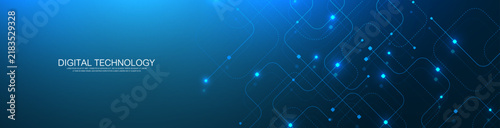 Abstract background with technology circuit board texture. Modern electronic motherboard texture. Engineering and communication concept for header, web banner, website, presentation.