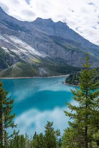 Scenic mountain lake and mountain in Switzerland