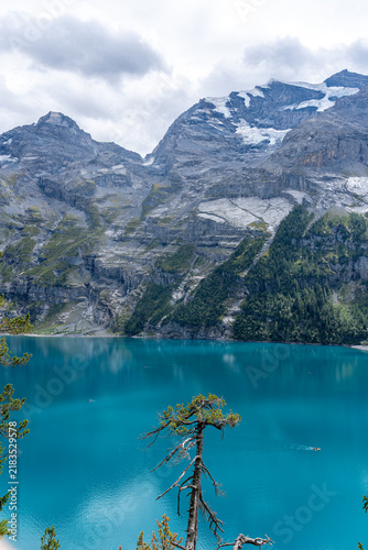 Scenic mountain lake and mountain in Switzerland