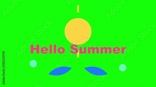Hello summer motion graphic animation with bright colorful flat shapes