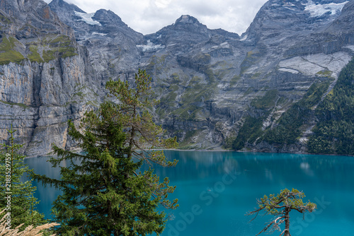 Scenic mountain lake and mountain in Switzerland