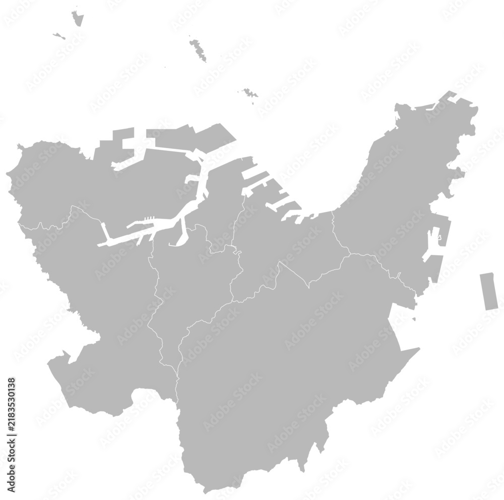Obraz premium Kitakyushu, Fukuoka, Japan – administrative vector map with ward boundaries (Web Mercator projection, PPT-compatible & fully editable)