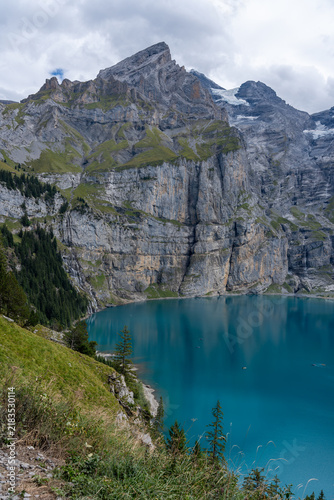 Scenic mountain lake and mountain in Switzerland