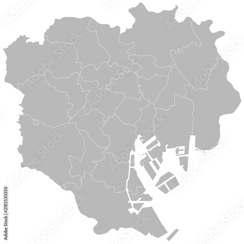 Tokyo 23 Special Wards, Japan – administrative vector map with special ward boundaries (Web Mercator projection, PPT-compatible & fully editable)