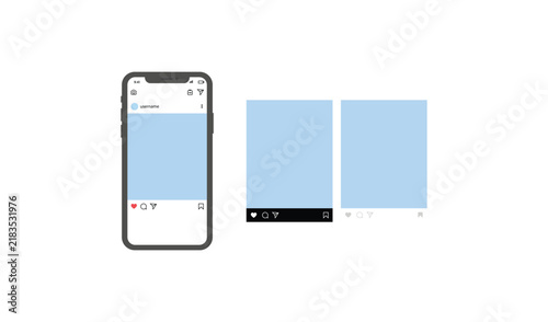 Social media post template with mobile phone interface and blank feed layouts vector