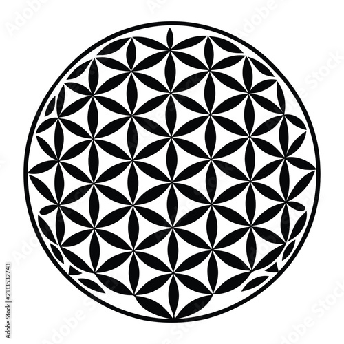 Geometric-Flower Of Life Sacred Geometry Circular Mandala Pattern Black And White Spiritual Symbol Decorative Wall Art