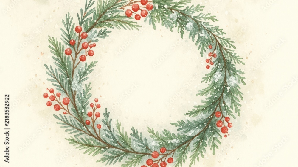 Obraz premium Festive wreath watercolor desktop wallpaper