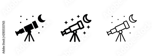 Bild auf Leinwand Telescope and night sky astronomy icon set
