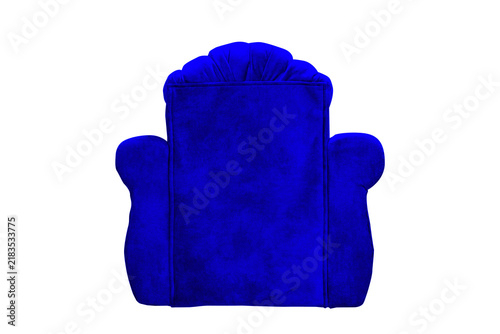 Blue velvet sofa back view isolated on transparent background.