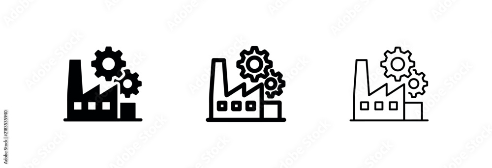 Fototapeta premium Industrial Factory Icon Set, Manufacturing and Engineering Symbol with Gears
