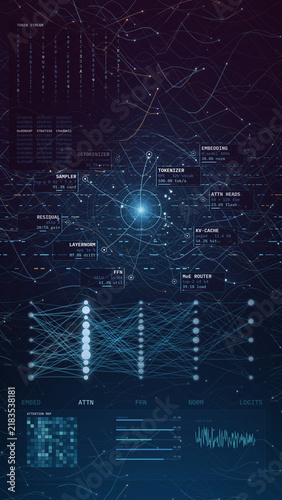 Inside computer AI brain visualization animation vertical loop