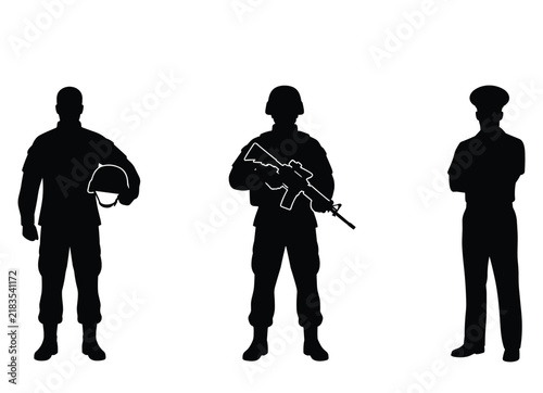 Military Soldier Silhouettes with Helmet Rifle and Uniform Variations for Defense Vector Illustration