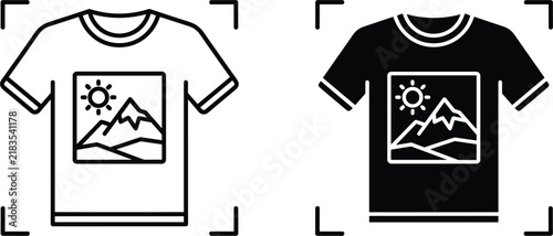 Bild auf Leinwand Custom t shirt print preview vector icon set with landscape graphic placeholder