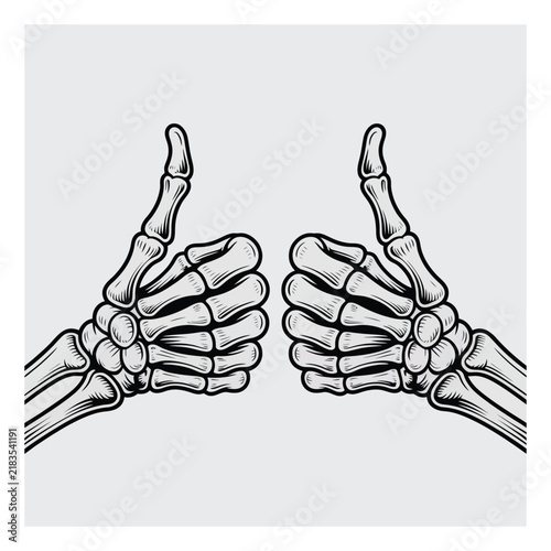 Two skeleton hands giving a thumbs up gesture