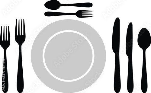 Restaurant Cutlery and Plate Silhouette Collection for Dining Kitchen and Food Service Concepts