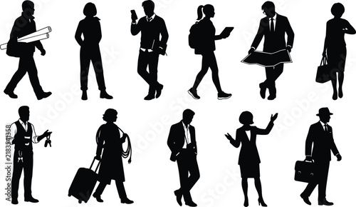 Professional Business People Silhouette Collection with Workers, Executives, Travelers and Office Professionals