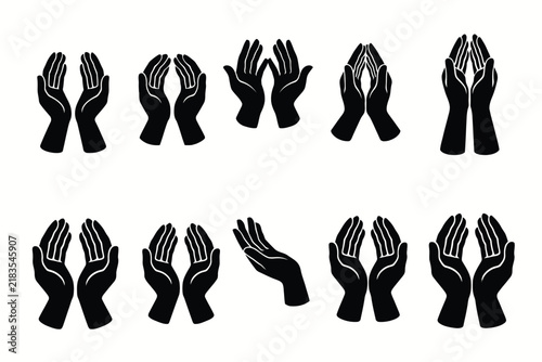 Collection of human hand silhouettes in various gestures and positions