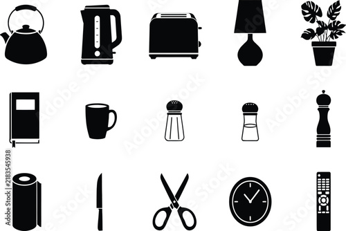 Collection of household silhouettes and daily life