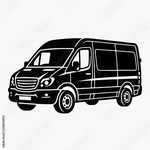 Clean Black and White Line Drawing of a Minivan Vehicle with Side Sliding Door and Roof Hatch with high quality professional line art symbols for modern creative design and digital branding projects