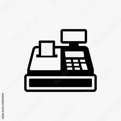 Clean Black and White Line Drawing of a Point of Sale Cash Register with Display and Keypad with high quality professional line art symbols for modern creative design and digital branding projects