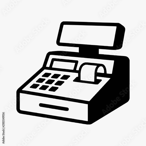 Clean Black and White Line Drawing of a Point of Sale Terminal with Display and Keypad with high quality professional line art symbols for modern creative design and digital branding projects