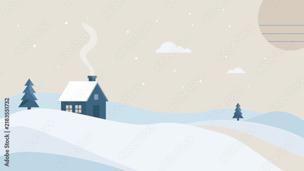 Obraz premium Winter cottage with smoke rising from chimney